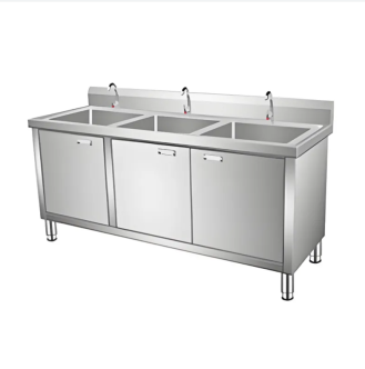 Cabinet type three sink washing and rinsing pool