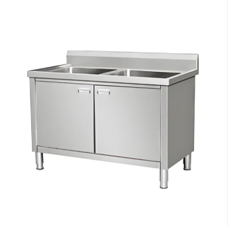 Cabinet type double sink washing and rinsing pool