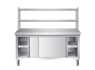Workbench with vertical frame and sliding door