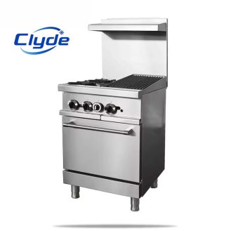 24-inch Commercial gas range combination charcoal broil, griddle, constant temperature grill