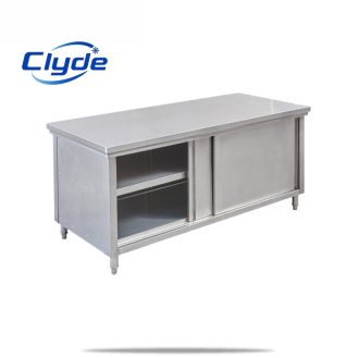 Durable and Stylish Stainless Steel Kitchen Cabinet with Sliding Doors for Space-Saving Storage